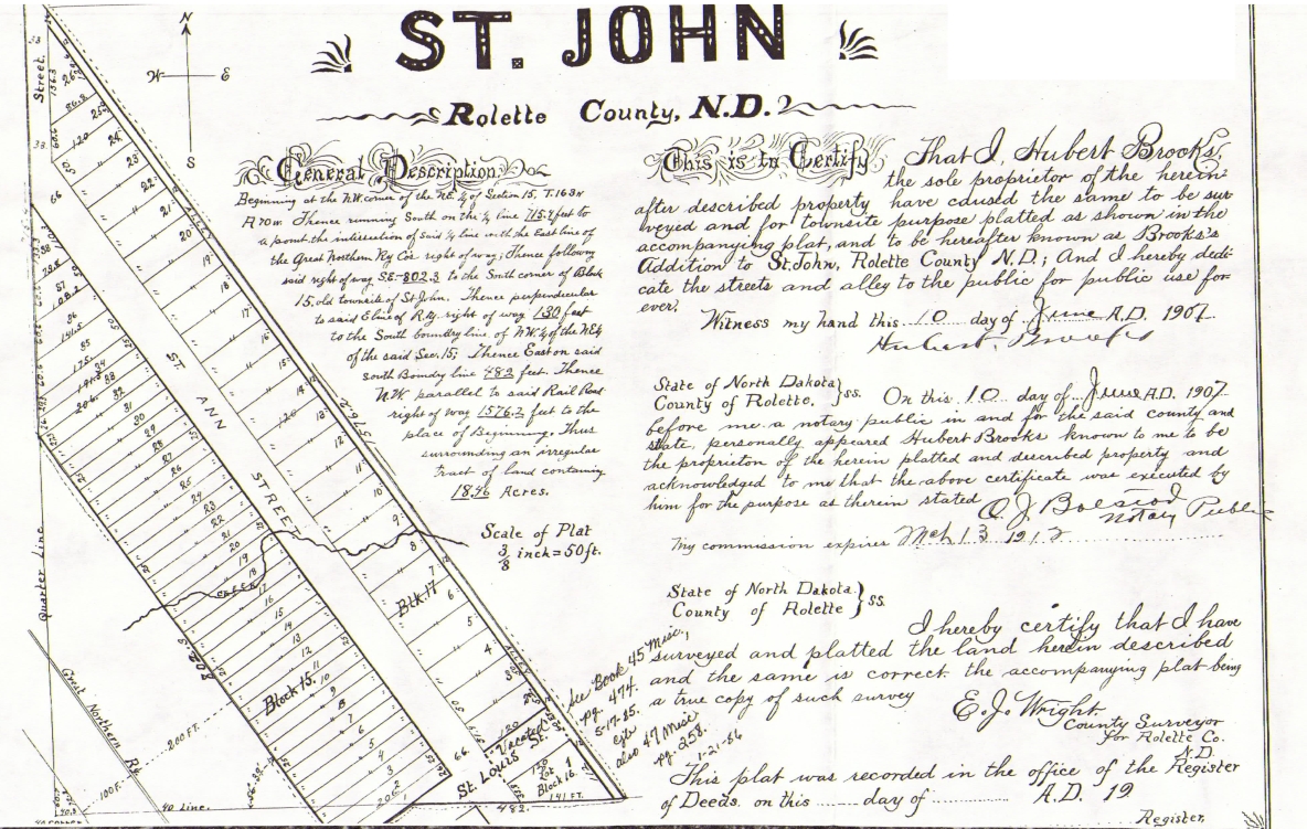 St John N.D. BROOKS ADDITON PLAT Document 